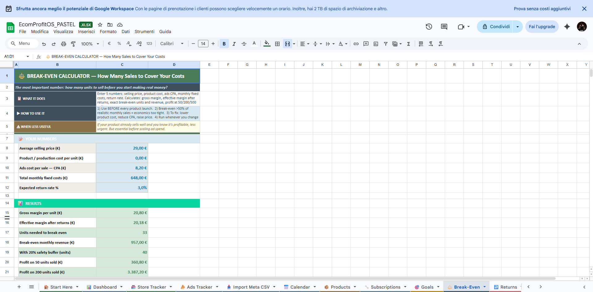Break-Even — Units needed to profit